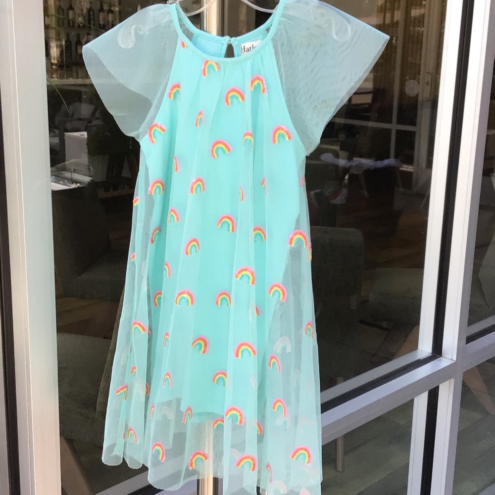 Hatley Mint Dress with Rainbow Embroidery